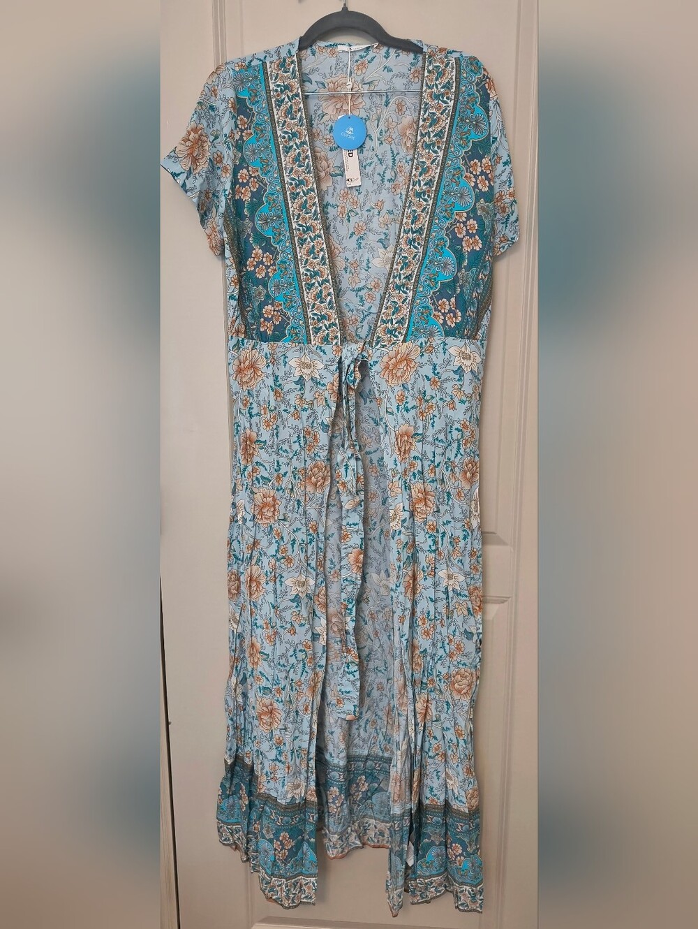 Cupshe Teal Floral Wrap Maxi Dress - Picture 2 of 4